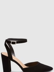 Novo Black Wide Fit Ivie Block Heel Point Toe Ankle Strap Court Shoes - Image 2 of 5