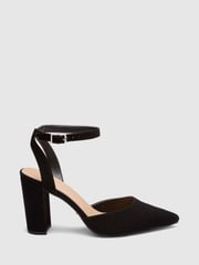 Novo Black Wide Fit Ivie Block Heel Point Toe Ankle Strap Court Shoes - Image 3 of 5