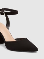 Novo Black Wide Fit Ivie Block Heel Point Toe Ankle Strap Court Shoes - Image 4 of 5