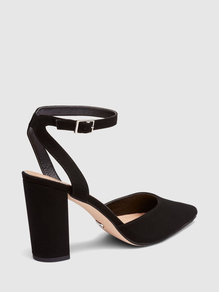 Novo Black Wide Fit Ivie Block Heel Point Toe Ankle Strap Court Shoes - Image 5 of 5