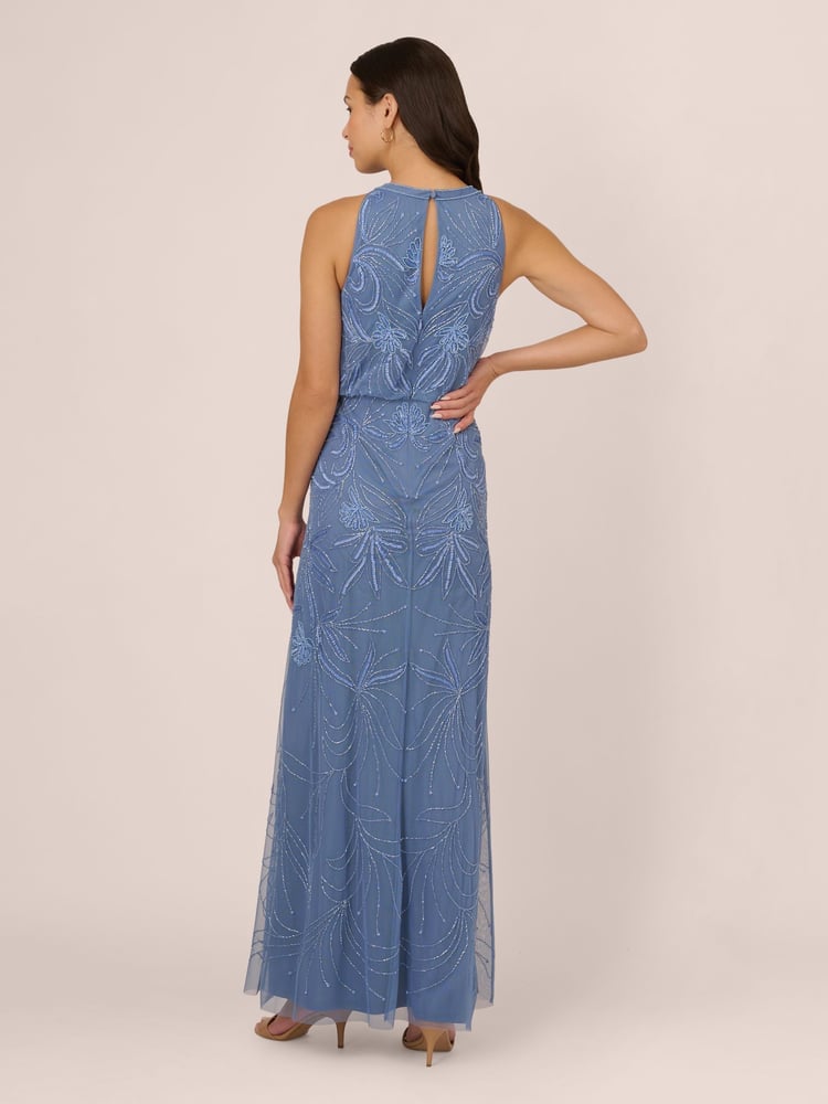 Adrianna Papell Blue Bead Blouson Long Dress - Image 2 of 7