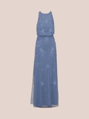 Adrianna Papell Blue Bead Blouson Long Dress - Image 6 of 7