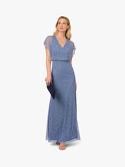 Adrianna Papell Blue Beaded Blouson Long Dress - Image 5 of 6