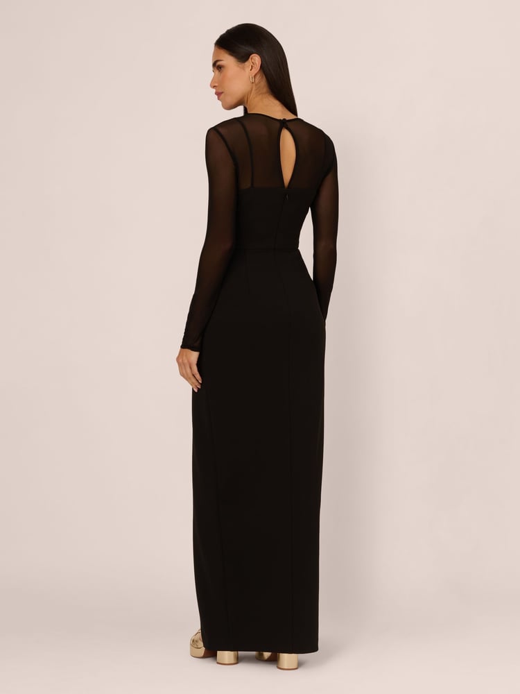 Adrianna by Adrianna Papell Knit Crepe Column Long Black Dress - Image 2 of 7
