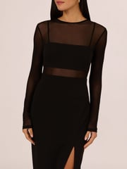 Adrianna by Adrianna Papell Knit Crepe Column Long Black Dress - Image 4 of 7