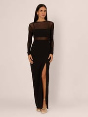 Adrianna by Adrianna Papell Knit Crepe Column Long Black Dress - Image 5 of 7