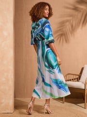 Love & Roses Blue Abstract Petite Printed V-Neck Puff Sleeve Midi Dress - Image 2 of 4