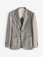 Banana Republic Grey Herringbone 100% Linen Suit Jacket - Image 1 of 6