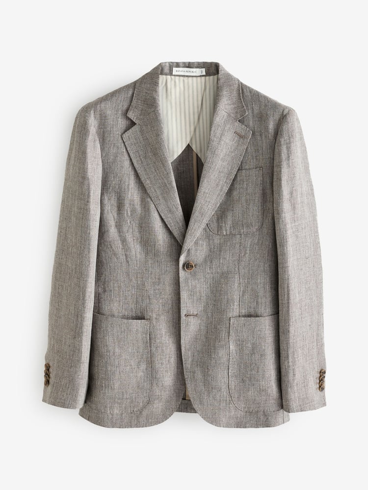 Banana Republic Grey Herringbone 100% Linen Suit Jacket - Image 1 of 6