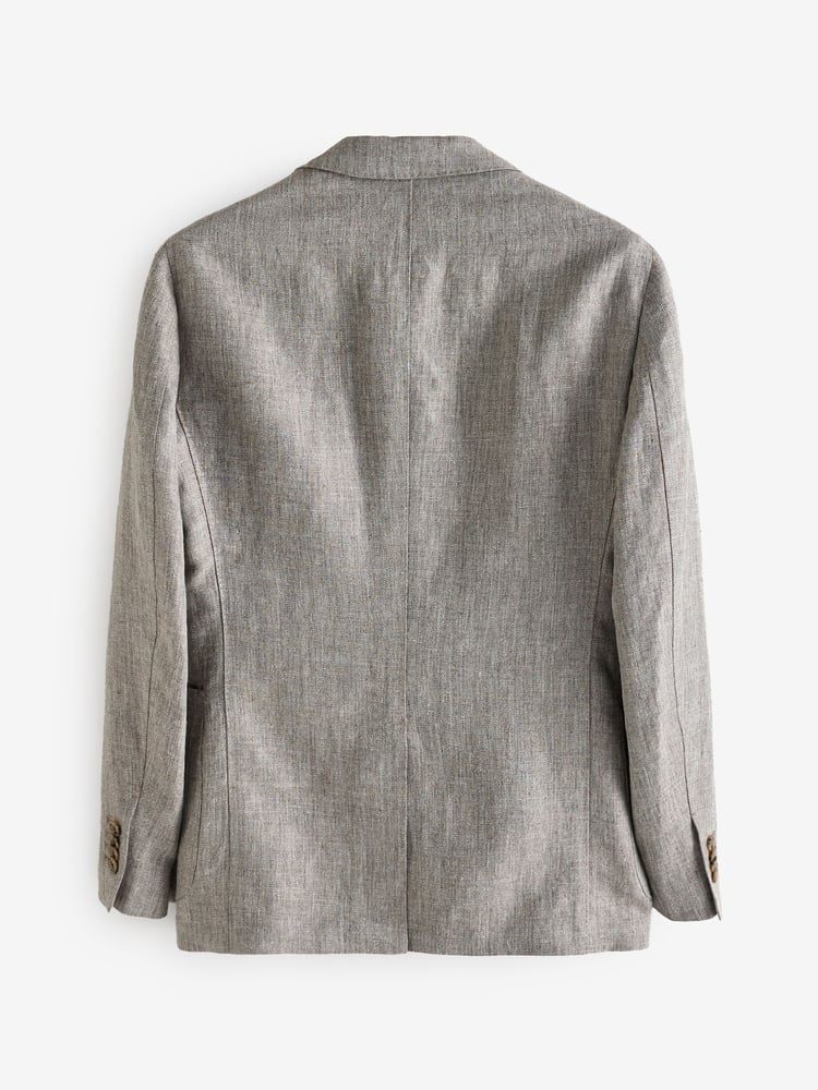 Banana Republic Grey Herringbone 100% Linen Suit Jacket - Image 2 of 6