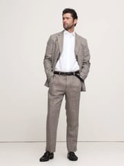 Banana Republic Grey Herringbone Linen Straight Suit Pant - Image 1 of 3