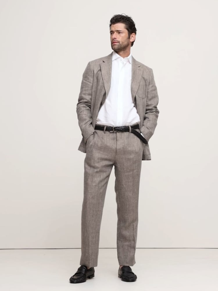 Banana Republic Grey Herringbone Linen Straight Suit Pant - Image 1 of 3
