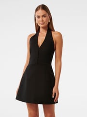 Forever New Black Ricki Halter Neck Hook and Eye Mini Dress - Image 1 of 5