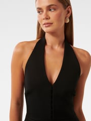 Forever New Black Ricki Halter Neck Hook and Eye Mini Dress - Image 3 of 5