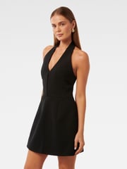 Forever New Black Ricki Halter Neck Hook and Eye Mini Dress - Image 4 of 5