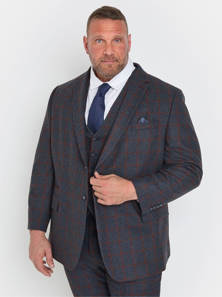 BadRhino Big & Tall Blue Checked Suit Jacket - Image 1 of 5