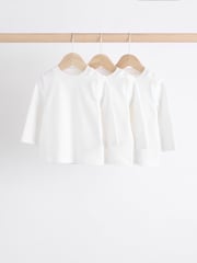 White Baby Long Sleeve 100% Cotton T-Shirts 3 Pack - Image 1 of 8