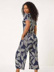 Roman Blue Petite Leaf Print Stretch Jumpsuit - Image 3 of 5