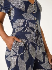 Roman Blue Petite Leaf Print Stretch Jumpsuit - Image 5 of 5