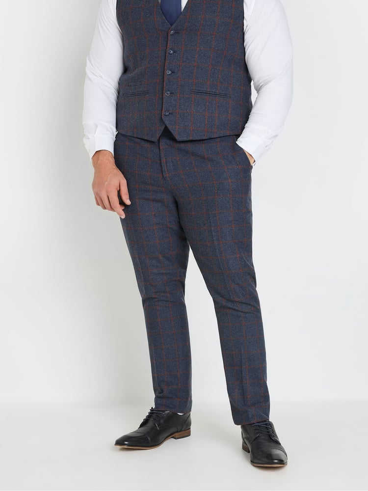 BadRhino Big & Tall Blue Checked Suit Trousers - Image 1 of 4
