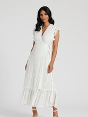 South Beach White Sequin Detail Wrap Midi Dress - Image 1 of 1