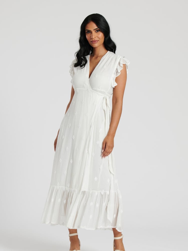 South Beach White Sequin Detail Wrap Midi Dress - Image 1 of 1