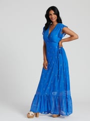 South Beach Blue Sequin Detail Wrap Midi Dress - Image 1 of 1