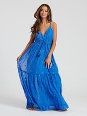 South Beach Blue Sequin Detail Cami V-Neck Maxi Dress - Image 1 of 5