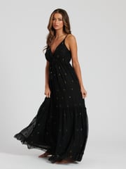 South Beach Black Sequin Detail Cami V-Neck Maxi Dress - Image 3 of 6