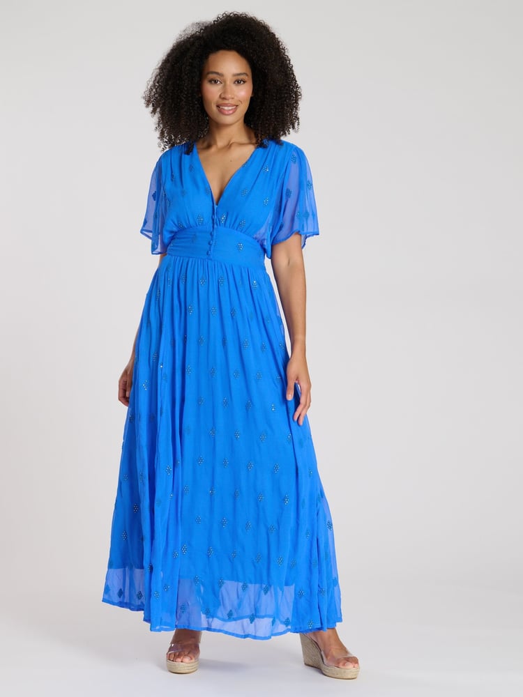 South Beach Blue Sequin Detail Button Midi Dress - Image 2 of 4 South Beach Blue Sequin Detail Button Midi Dress - Image 2 of 4