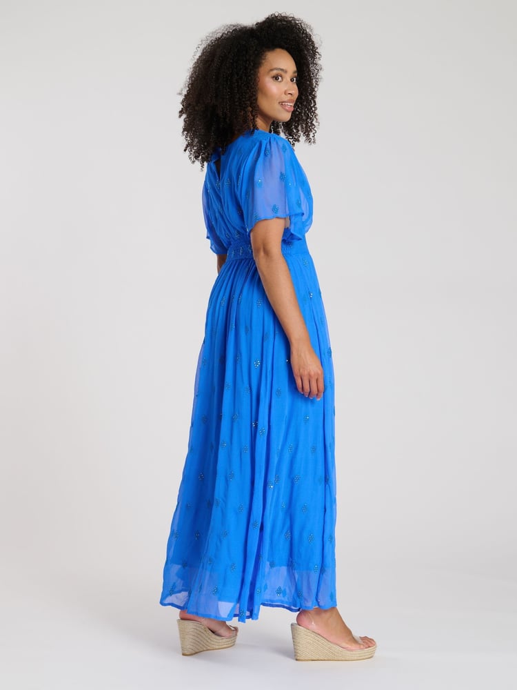 South Beach Blue Sequin Detail Button Midi Dress - Image 4 of 4 South Beach Blue Sequin Detail Button Midi Dress - Image 4 of 4
