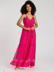 South Beach Pink Sequin Detail Cami V-Neck Maxi Dress - Image 1 of 3
