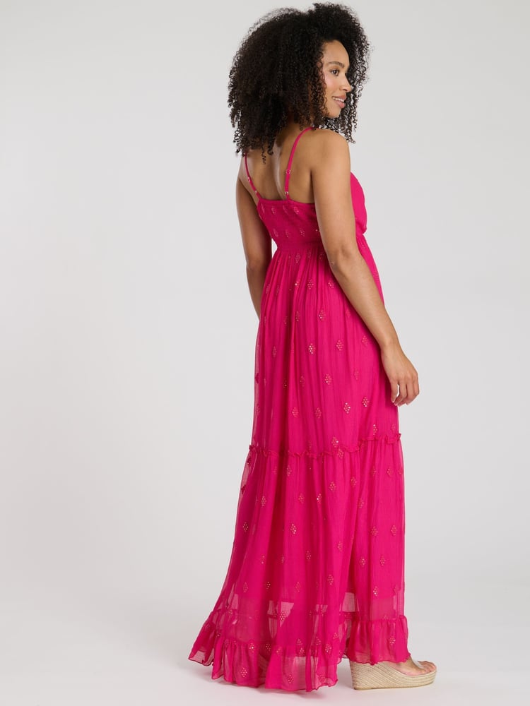 South Beach Pink Sequin Detail Cami V-Neck Maxi Dress - Image 2 of 3