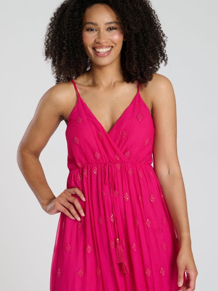 South Beach Pink Sequin Detail Cami V-Neck Maxi Dress - Image 3 of 3