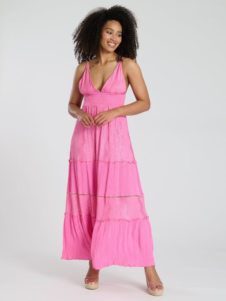 South Beach Pink Sequin Cami Detail Maxi Dress - Image 1 of 4 South Beach Pink Sequin Cami Detail Maxi Dress - Image 1 of 4