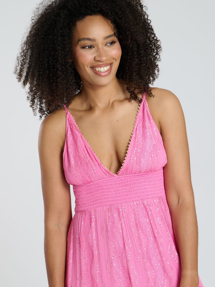 South Beach Pink Sequin Cami Detail Maxi Dress - Image 2 of 4 South Beach Pink Sequin Cami Detail Maxi Dress - Image 2 of 4