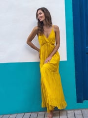 South Beach Yellow Sequin Detail Cami V-Neck Maxi Dress - Image 4 of 6