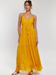 South Beach Yellow Sequin Detail Cami V-Neck Maxi Dress - Image 5 of 6