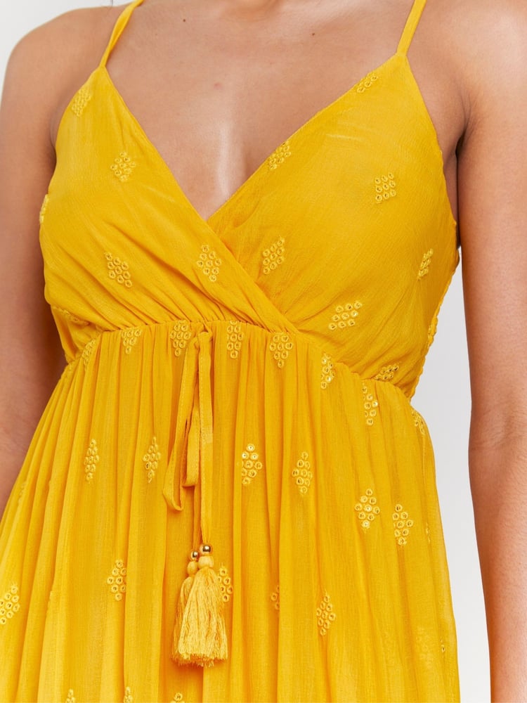 South Beach Yellow Sequin Detail Cami V-Neck Maxi Dress - Image 6 of 6
