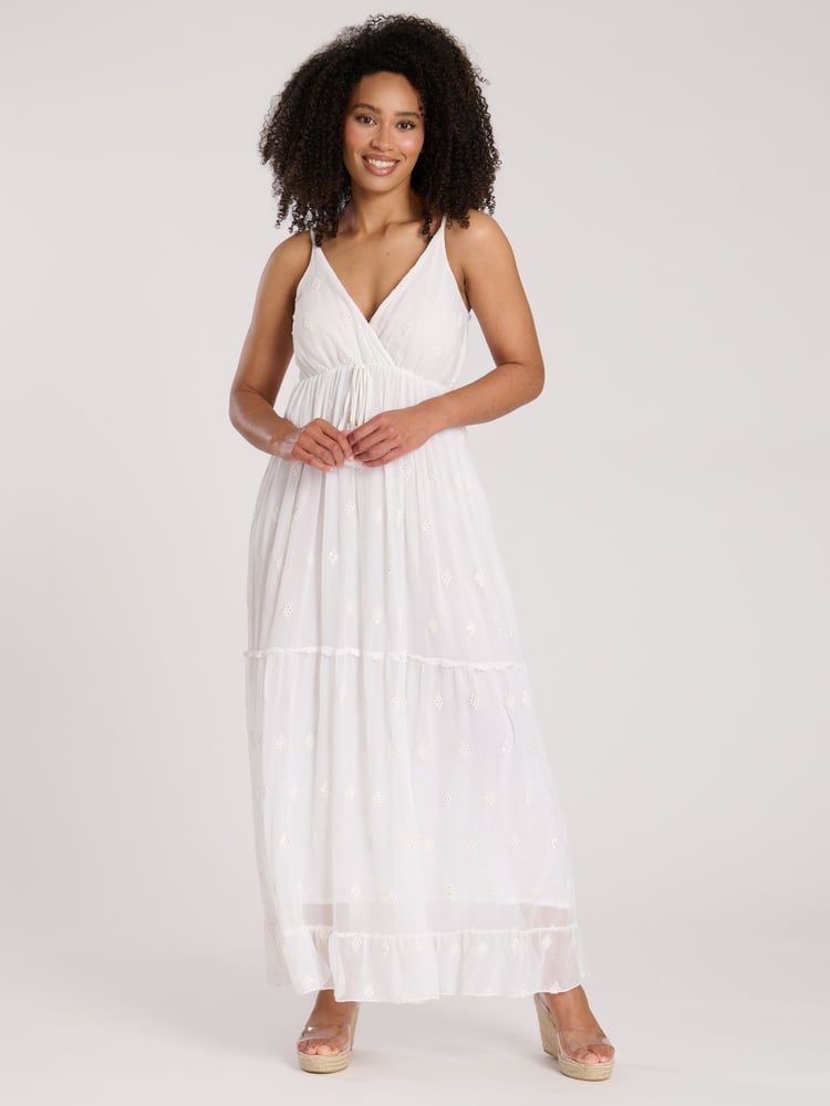 South Beach White Sequin Detail Cami V-Neck Maxi Dress - Image 1 of 5