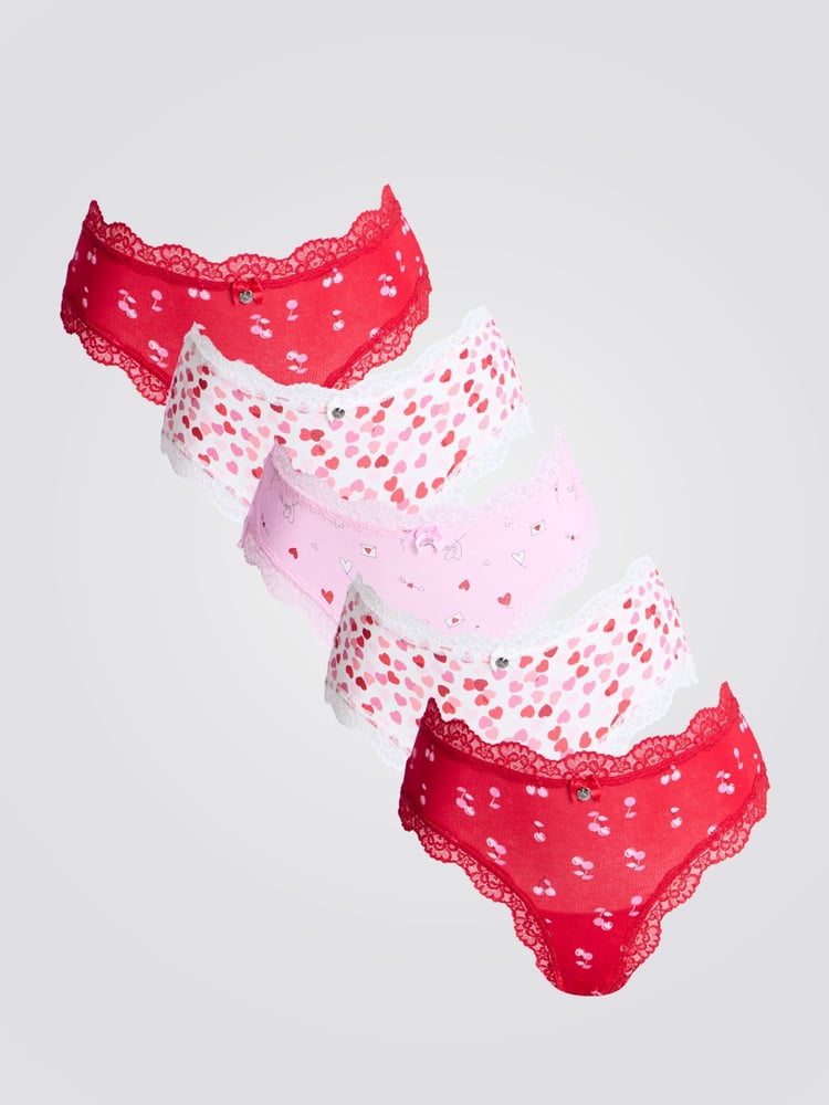 Boux Avenue Multicoloured Heart Cherry Print Brazilian 5 Pack - Image 1 of 3