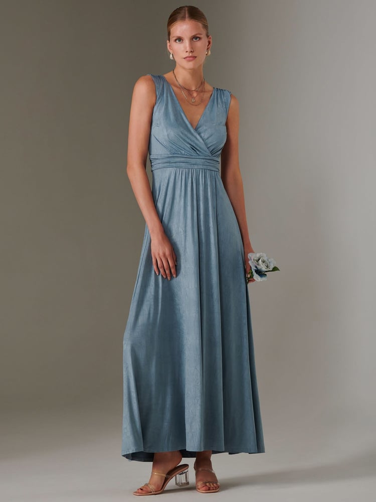 Jolie Moi Blue Ella Wrap Bodice Jersey Dress - Image 1 of 7