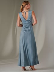 Jolie Moi Blue Ella Wrap Bodice Jersey Dress - Image 2 of 7
