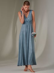 Jolie Moi Blue Ella Wrap Bodice Jersey Dress - Image 4 of 7