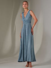 Jolie Moi Blue Ella Wrap Bodice Jersey Dress - Image 5 of 7