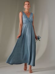Jolie Moi Blue Ella Wrap Bodice Jersey Dress - Image 6 of 7