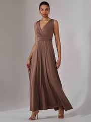 Jolie Moi Natural Ella Wrap Bodice Jersey Dress - Image 1 of 8
