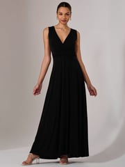 Jolie Moi Black Ella Wrap Bodice Jersey Dress - Image 1 of 6