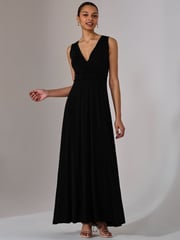 Jolie Moi Black Ella Wrap Bodice Jersey Dress - Image 6 of 6