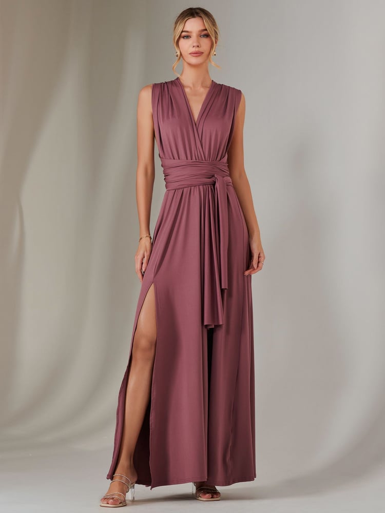 Jolie Moi Purple Halter Neck Maxi Bridesmaid Dress - Image 1 of 7
